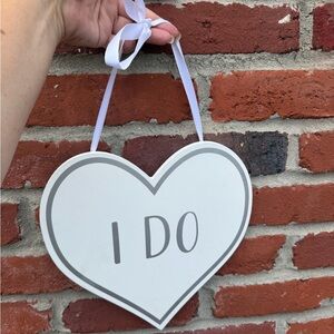 Heart-Shaped White and Gray 'I Do' Wooden Sign